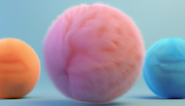 Photo two balls of pink and purple wool are shown on a blue background