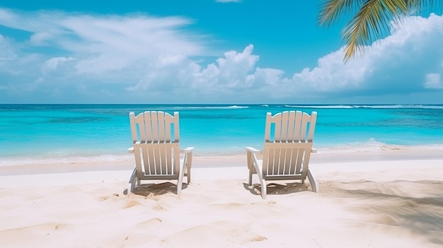 two beach chairs on the beach one of which is a beach scene