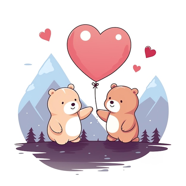 Photo two bears with a heart shaped balloon that says  love