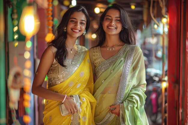 Photo two beautiful indian woman in traditional saree