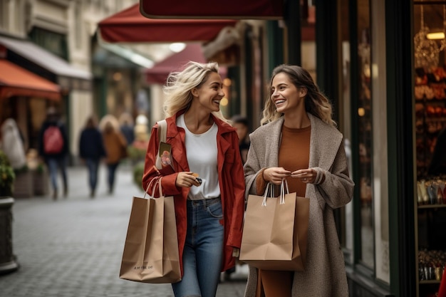 two beautiful women shopping in town