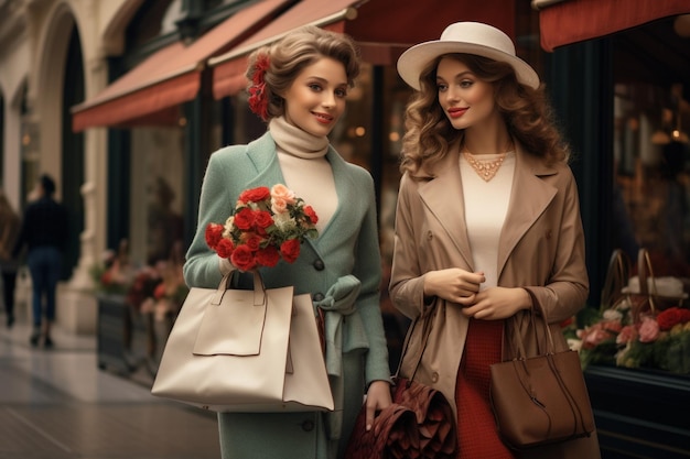 two beautiful women shopping in town