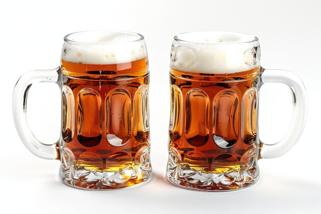 Two beer mugs with beer on white background high quality high resolution