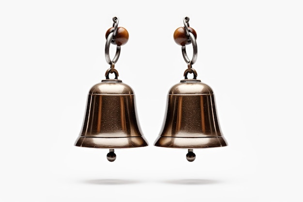 two bells with a gold ring on the front and the back of the ear