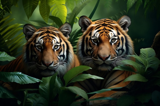 Two Bengal Tigers in the Jungle Generative AI