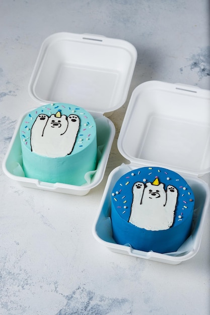 Two bento cakes with bear designs Small cakes as a gift for one person