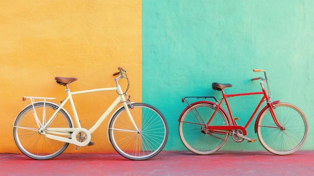 Two Bikes Parked Against a Colorful Wall