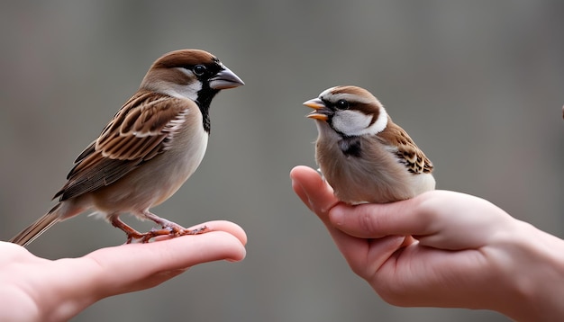 two birds are being held in a persons hand