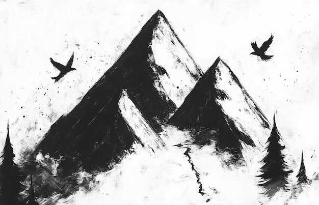 Photo two birds are flying over a mountain with two birds