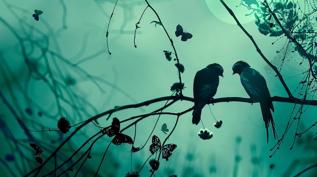 Photo two birds are sitting on a branch with the words quot love quot on the bottom