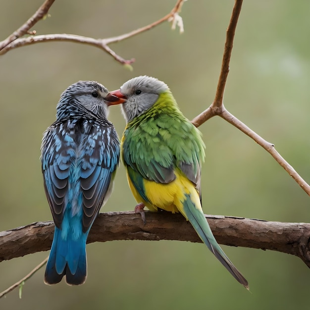 two birds are sitting on a tree branch one has a green head