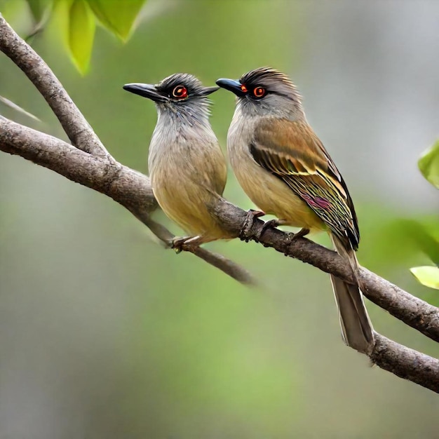 Photo two birds are sitting on a tree branch one has a red eye