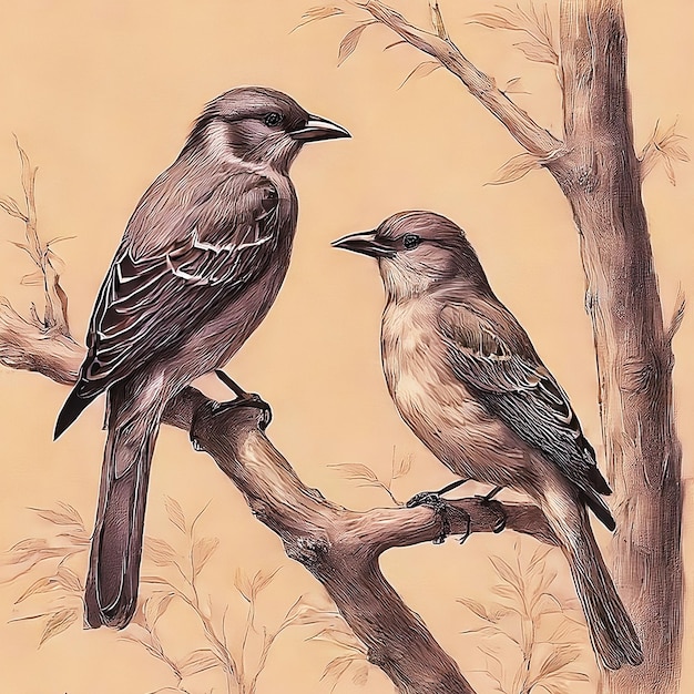 two birds are sitting on a tree branch one of which is a bird