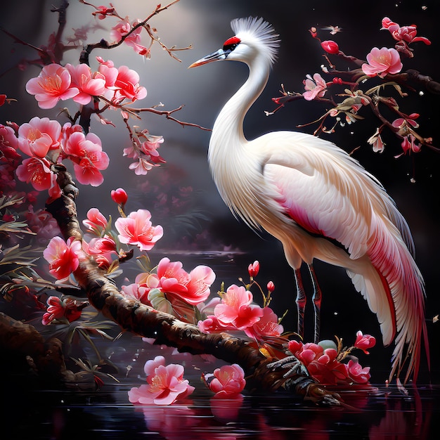 two birds are standing in front of a pink flowered background