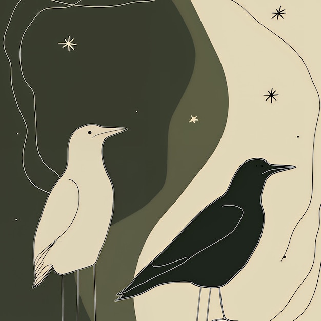 Photo two birds in a night sky illustration