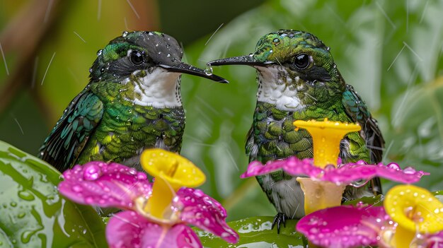 Photo two birds with the letter p on their heads