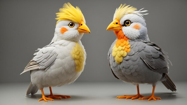 two birds with yellow feathers on their heads one has a yellow beak