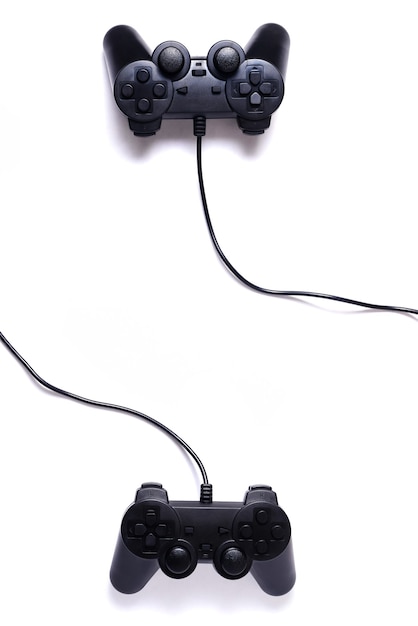 Two black joysticks on a white background