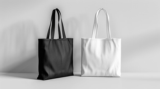 Photo two black and white bags with one that says  the word  on the bottom