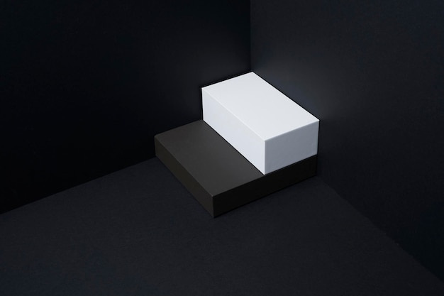 Two black and white boxes mockup display on black background