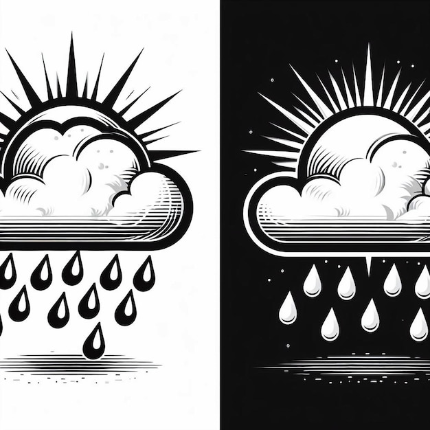 two black and white posters with the sun and clouds