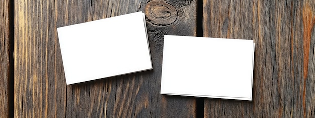 Photo two blank business cards on wooden surface top view