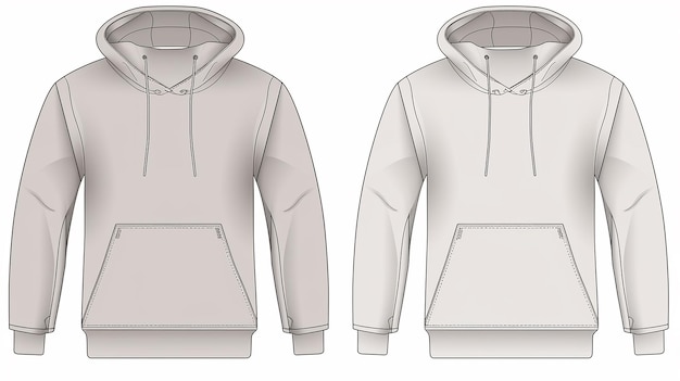 Photo two blank grey hoodies one facing front and the other facing back