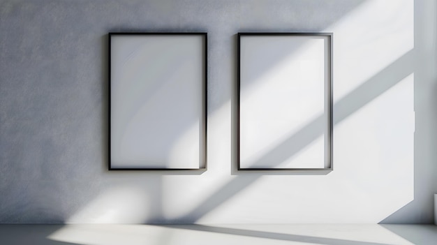 Two blank picture frame mockups on a wall Square orientation Artwork templates in in Generative AI