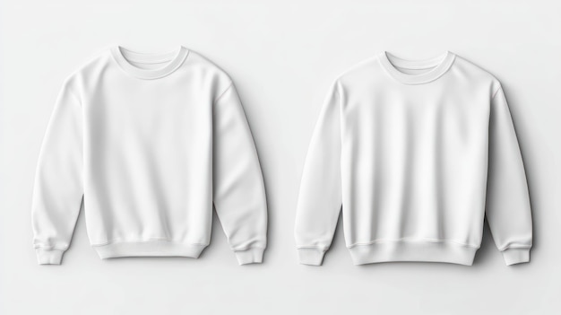 Photo two blank white sweatshirts on a white background perfect for showcasing your design or logo