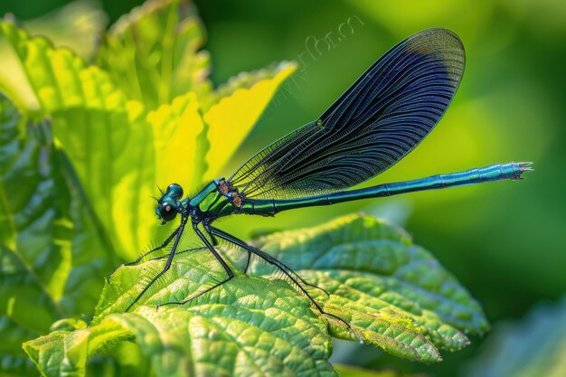 Two Blue Damselflies on a DewCovered Leaf