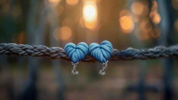 Two Blue Hearts Connected by a Rope Symbolic of Love and Commitment a Devoted Union Forever