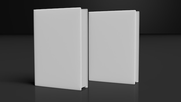 Two books with blank hardcover isolated on black background