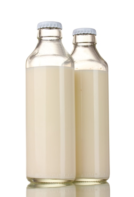 Two bottle of milk on white