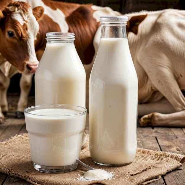 two bottles of milk and two bottles of milk with one that says milk