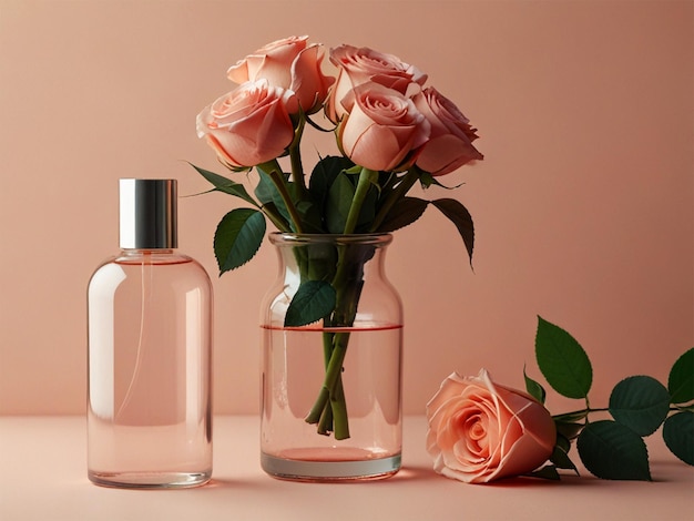 two bottles of pink roses with one that says quot peach quot