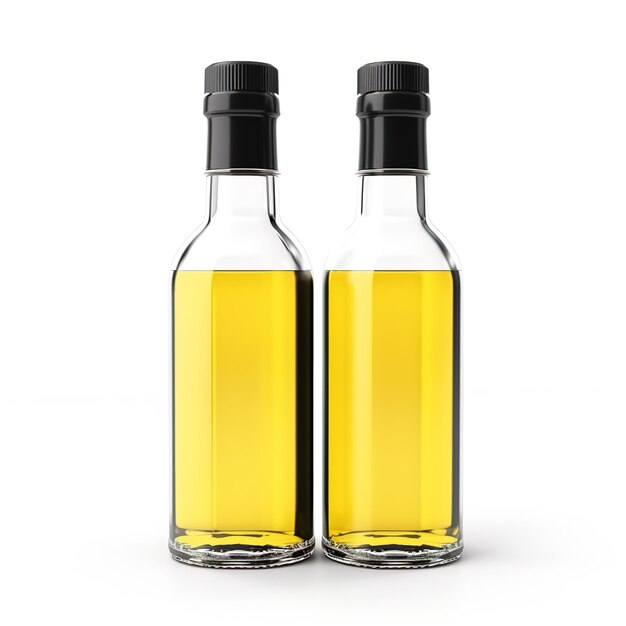 Two bottles of sunflower oil isolated on white background