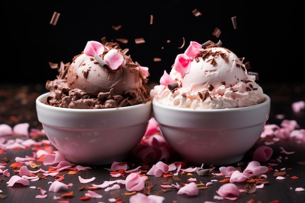 Photo two bowls of chocolate ice cream