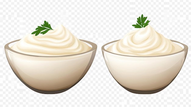 Photo two bowls of cream are shown one with a green herb on top