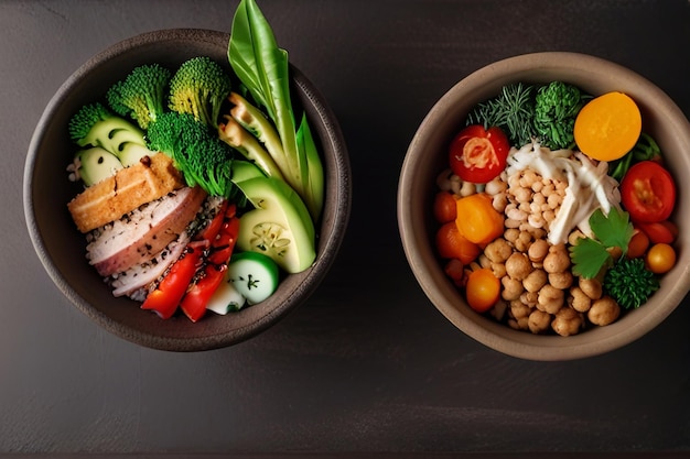 two bowls of food including beans carrots and nuts