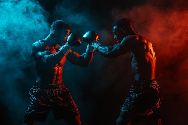 Photo two boxers fighting in the dark