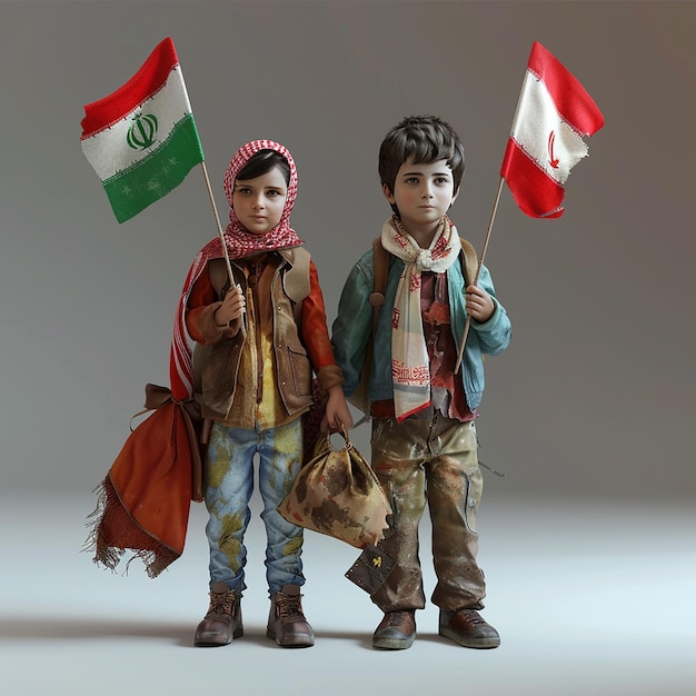 two boys holding flags with one wearing a scarf that says  italy