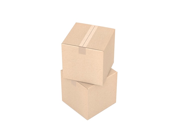 Two brown cardboard boxes mockup isolated on white 3d rendering