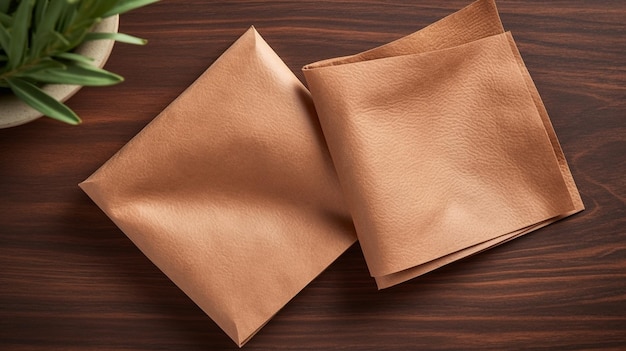 two brown paper napkins Top down view