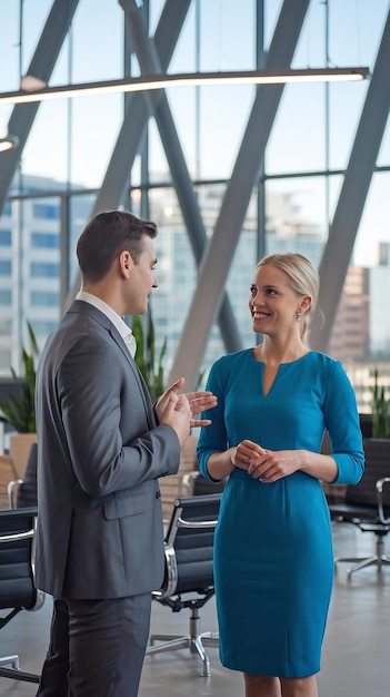 Photo two business colleagues discussing projects in modern office interior