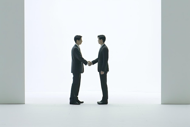 Two business people shaking hands white background Generative AI