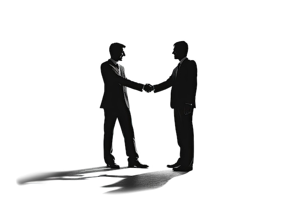 Two business people shaking hands white background Generative AI