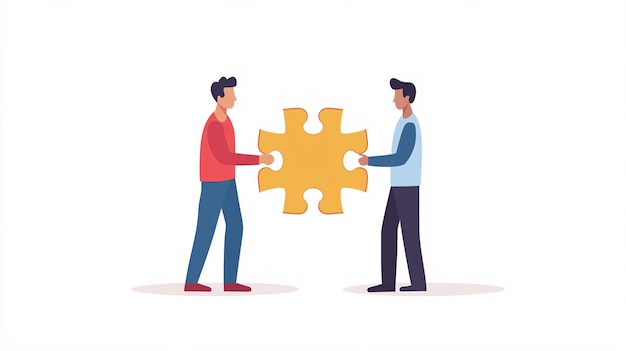 Photo two business professionals connect puzzle pieces as a symbol of problemsolving