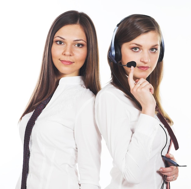 Two business women on white background