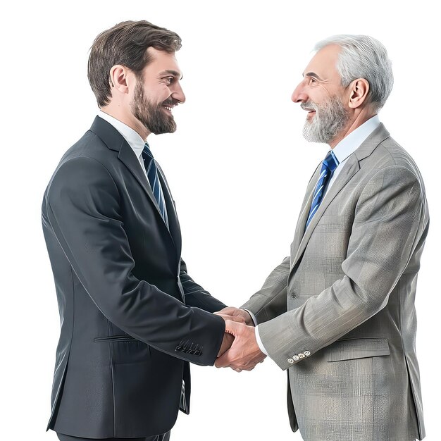 Two businessmen shaking hands isolated on white background