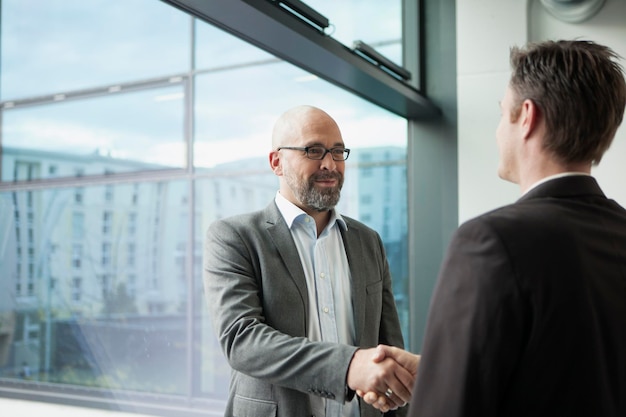 Two businessmen shaking hands in office